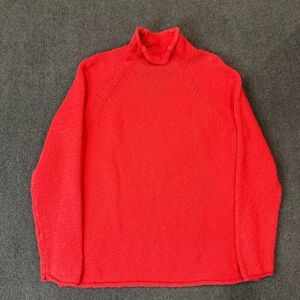 L.L. Bean Cotton Knit Roll Neck Sweater Women’s XL Bright Red Fisherman Preppy